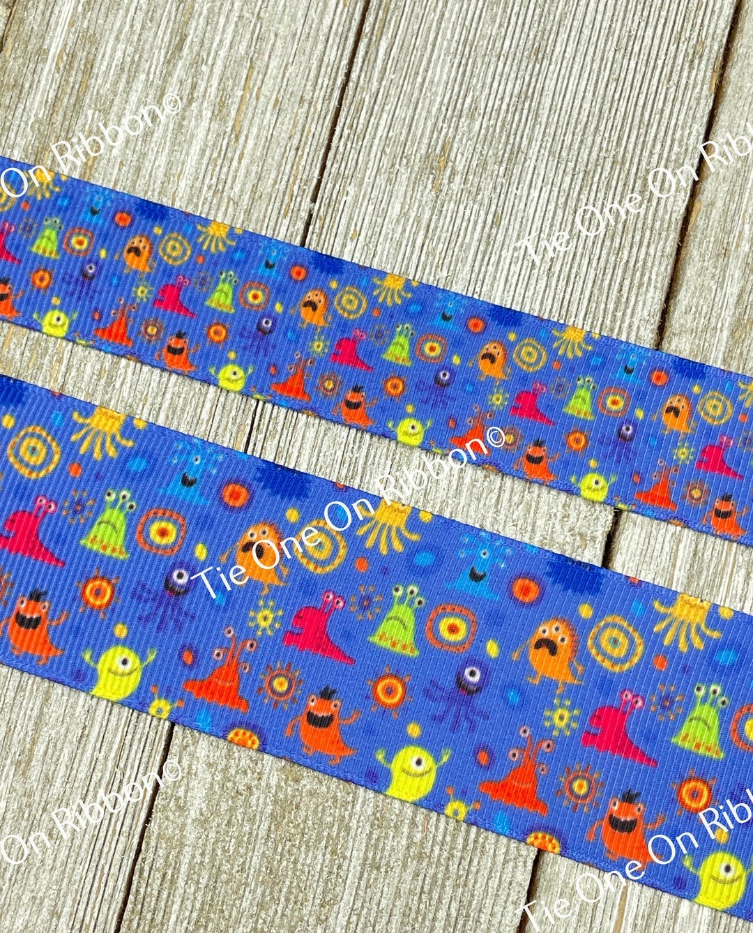 SALE! 5 Yards Cute Alien Monsters Blue Background Print Grosgrain ...