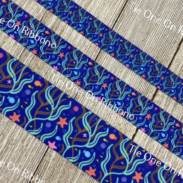 Under the Sea Life Ocean Print Grosgrain Ribbon -  5/8" - 7/8" - 1.5"- Sew - Craft - Luggage Tag - Bow - Party - Dog Collar - Gift Wrap