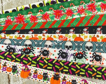 Ottieni esattamente quello che vedi! 10 - Tagli da 1 metro di 5/8" Mix natalizio Pasqua Natale San Valentino Inverno Nastro grosgrain assortito Etichetta con fiocco per feste