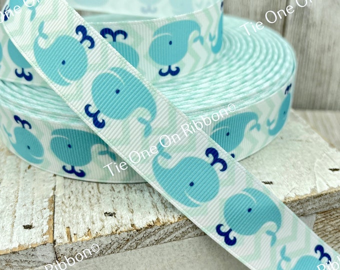 Sale! 5 Yards Blue Whale Chevron Ocean Print Grosgrain Ribbon - 7/8 ...