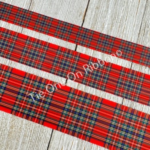 Sale! 5 Yards Red, Navy and Green Scottish Plaid Printed Grosgrain Ribbon -  5/8&quot; - 1&quot; - 1.5&quot; - Sew - Craft - Bow - Gift Wrap - Wreath