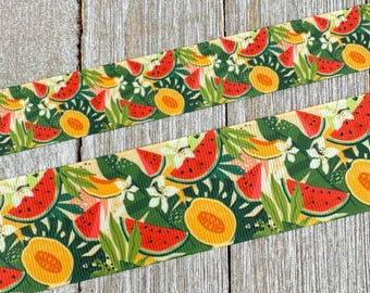 Melon Watermelon Tropical Fruit  Printed Grosgrain Ribbon - 7/8" - 1.5" - Sew - Craft - Decor - Bow - Collar - Party - Lanyard - Gift Wrap