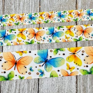 Lot 2 Butterflies Butterfly Print Grosgrain Ribbon - 5/8"-  7/8" - 1.5"  - Sew - Craft - Luggage Tags -  Hair Bow - Collar - Nursery  - Wrap