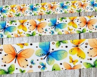 Lot 2 Butterflies Butterfly Print Grosgrain Ribbon - 5/8"-  7/8" - 1.5"  - Sew - Craft - Luggage Tags -  Hair Bow - Collar - Nursery  - Wrap