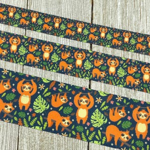 Cute Sloths Hanging in Greenery Printed Grosgrain Ribbon -  5/8" - 7/8" - 1.5" - Sew - Craft - Decor - Key Fob - Collar - Diaper Cake - Bow