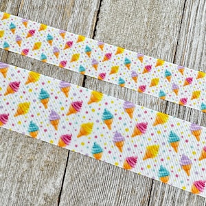 Sale! 5 Yards Pastel Ice Cream Cones & Polka Dot Confetti Grosgrain Ribbon - 7/8&quot;- 1.5&quot; - Craft - Gift Wrap  - Birthday Ribbon - Luggage Tag