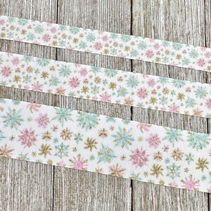 Pastel Winter Snowflakes Printed Grosgrain Christmas Ribbon: 5/8", 7/8", 1.5" - Winter Princess, Gift Wrap, Hair Bow, Dog Collar image 4