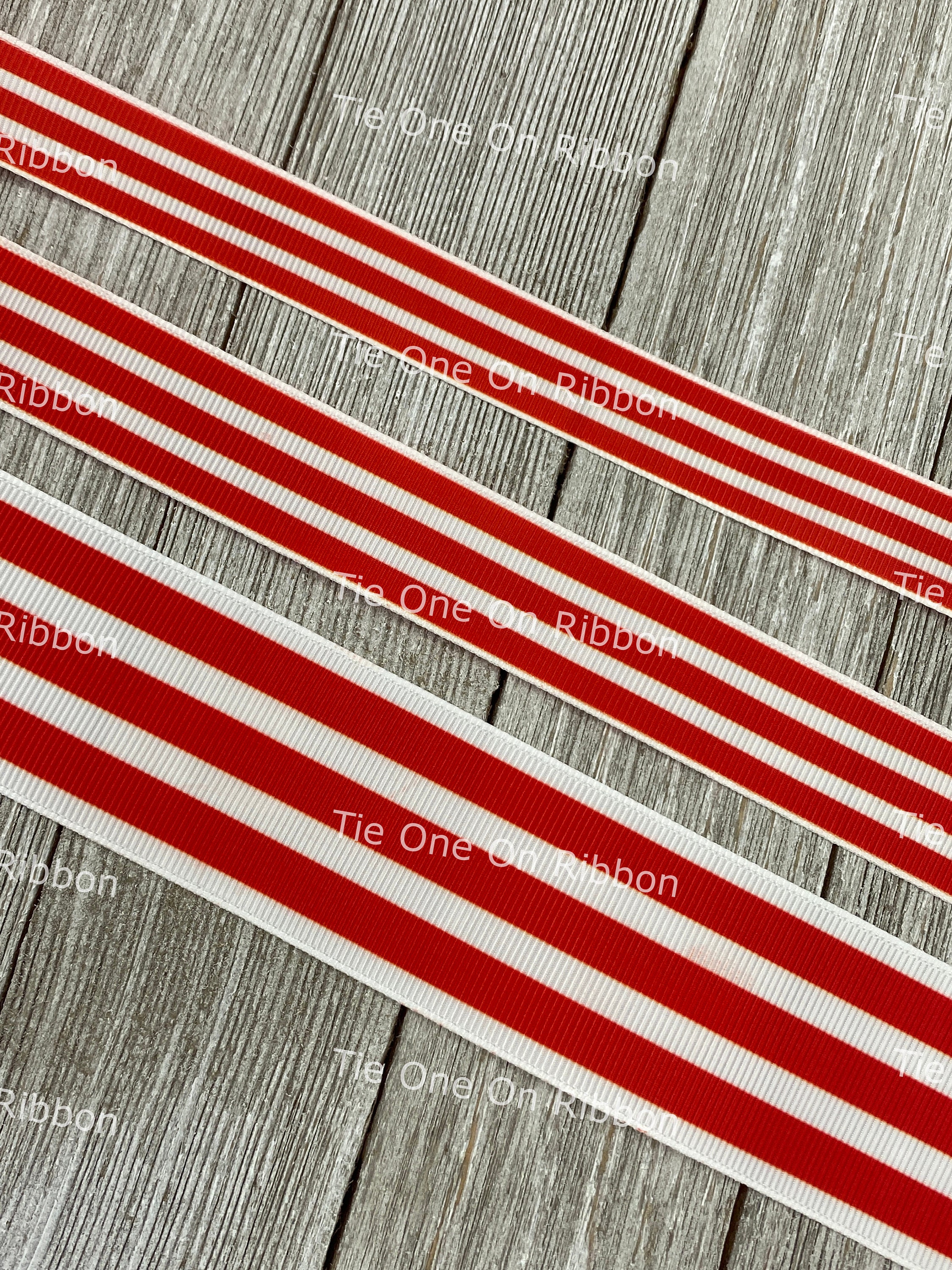 Patriotic stripe ribbon red, white and blue printed on 7/8 satin