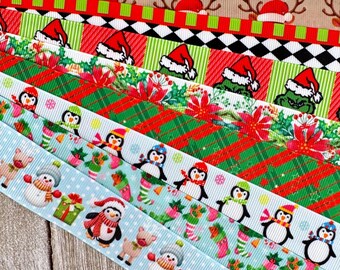 Get Exactly What You See! 10 x 1-Yard Cuts of 1" Christmas Holiday Assorted Grosgrain Ribbon Bundle
