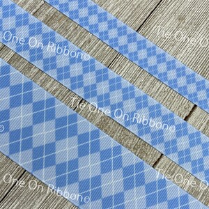 Baby Blue Argyle Plaid Printed Grosgrain Ribbon - 5/8" - 7/8" - 1.5" - Sew - Craft - Decor - Bow - Baby Shower - Diaper Cake - Gender Reveal