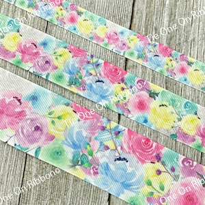 Pastel Garden Floral Printed Grosgrain Ribbon - 5/8 - 1 - 1.5 Inch - Sewing - Crafting - Shower - Hair Bow - Wedding