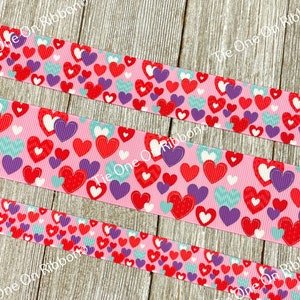 Cinta de grogrén con estampado de corazones multicolores: 5/8, 7/8, 1 y 1,5 pulgadas, para coser, hacer manualidades, decorar, hacer moños para el cabello, decorar fiestas y hacer cintas para el cabello