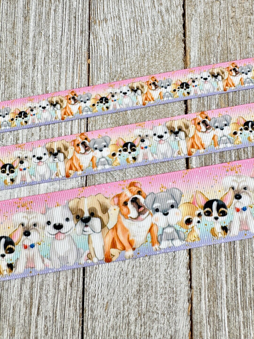 Cute Dog and Puppy Printed Grosgrain Ribbon - 5/8” - 7/8