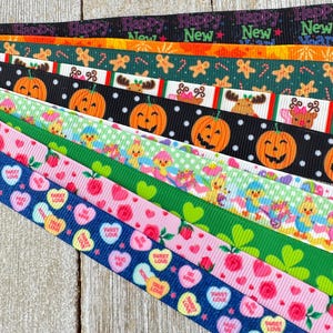Krijg precies wat je ziet! 10 x 1-yard cut 5/8" vakantie assortiment grosgrain bedrukt lint - bagagelabel - haarstrik - cadeauverpakking - traktatiezakje