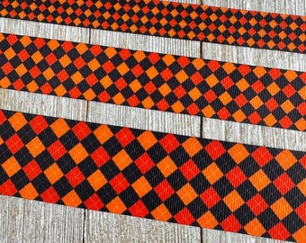 Halloween Argyle Plaid Printed Grosgrain Ribbon: 5/8 - 1" - 1.5" - Sew - Craft - Fall Decor - Hair Bow - Halloween Costume - Wreath - Tag