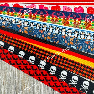 Bekomme genau das, was du siehst! 10 - 1-Yard-Schnitte von 5/8-Zoll-Feiertagsmischung-Halloween-Weihnachtsmann-Ripsband-Dekor-Party-Fliege-Wagen-Nähen
