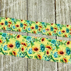 SALE! 5 Yards Black-eyed Susan Sunflower Floral Printed Grosgrain Ribbon - 7/8" - 1.5" - Sew - Craft - Decor - Bow