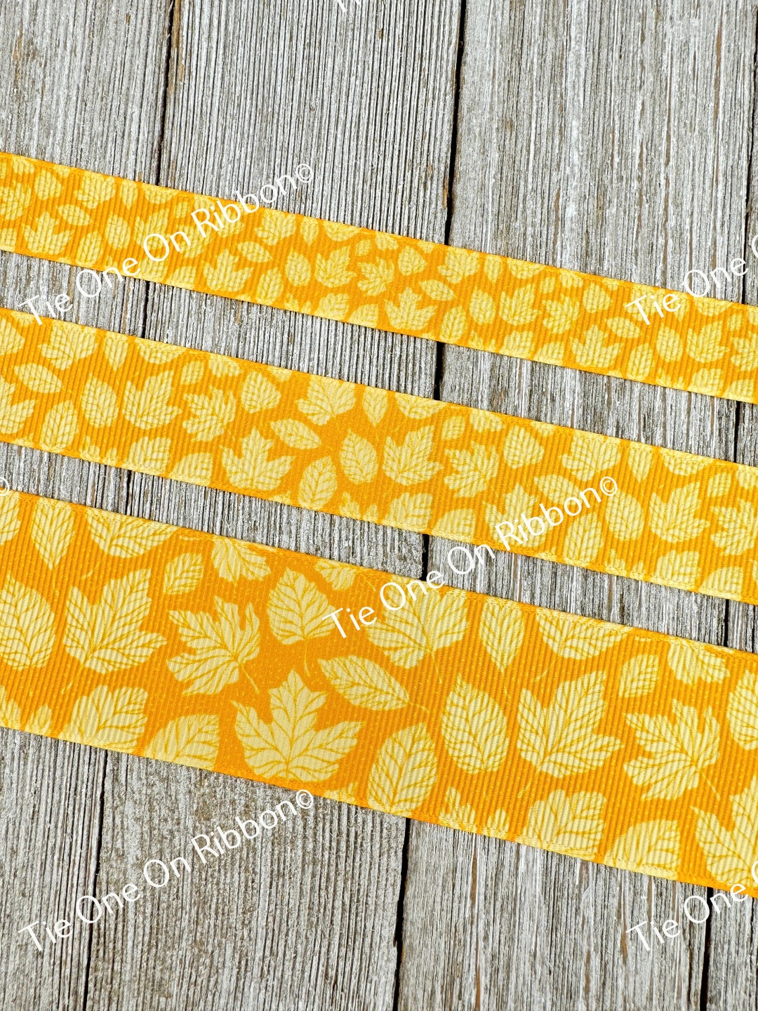 Fall Tones Ribbon Yellow Tone on Tone Fall Leaves Printed Grosgrain Ribbon - 5/8