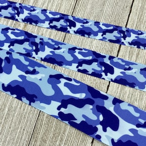 Cool Blue Hues Camouflage Printed Grosgrain Ribbon - 5/8" - 7/8" - 1.5" - Sewing - Craft Ribbon - Dog Collar - Key Fob - Party - Luggage Tag