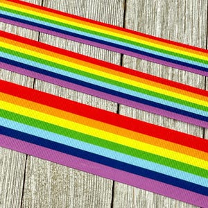 Rainbows Printed Grosgrain Ribbon - 3/8&quot; - 5/8&quot; - 7/8 &quot; - 1.5&quot; - Sewing - Crafting - Decorating - Bow - Lanyard - Pride - Party