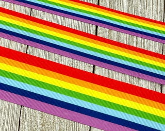 Rainbows Printed Grosgrain Ribbon - 3/8" - 5/8" - 7/8 " - 1.5" - Sewing - Crafting - Decorating - Bow - Lanyard - Pride - Party