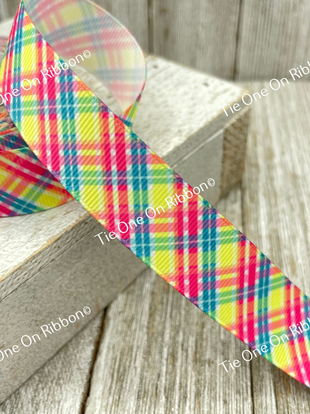 SALE! 5 Yards Plaid Grosgrain Ribbon - 7/8