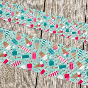 Sale! 5 Yards Summer Popsicles Ice Cream Cone Printed Grosgrain Ribbon -  7/8&quot; - 1.5&quot; - Sew - Craft - Decor - Summer - Popsicle - Ice Cream