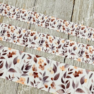 Gray, Brown, Yellow Petite Floral Printed Grosgrain Ribbon-5/8&quot;- 7/8&quot;- 1.5&quot; - Sew - Craft - Bow - Wreath - Wrap - Luggage Tag - Fall Floral