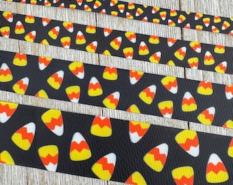 Halloween Candy Corn Printed Grosgrain Ribbon: - 5/8" - 7/8 - 1" - 1.5"- Craft Ribbon - Party Decor - Halloween Costume - Hair Bow