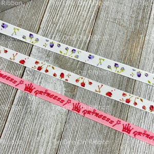SALE! 5 Yards 3/8&quot; Width - Choice of Three Printed Grosgrain Ribbon - 3/8 Inch - Sewing - Crafting - Decor - Party Favor - Wrap