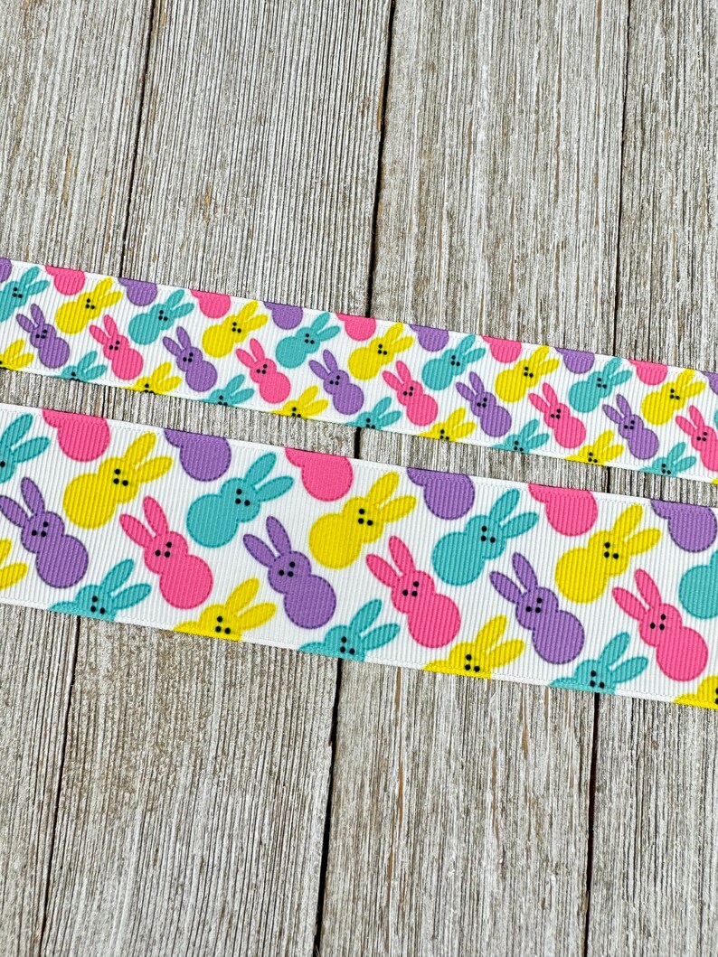 Diagonal Easter Bunny Rabbit Printed Grosgrain Ribbon - 7/8