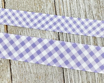 Paars en wit pastel geruit geruit bedrukt grosgrain lint - 5/8" - 1" - ambacht - haarstrik - hondenhalsband - cadeaupapier - babyshower