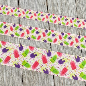 SALE! 5 Yards Colorful Summer Popsicles Ice Treats On Dots Grosgrain Ribbon - 5/8&quot; - 7/8&quot; - 1.5&quot; - Sew - Craft - Decor - Summer - Popsicle