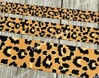 Large Black Leopard Spots On Medium Khaki Printed Grosgrain Ribbon - 5/8" - 7/8" - 1.5" - Sew - Craft - Decor - Bow - Nursery - Collar - Tag