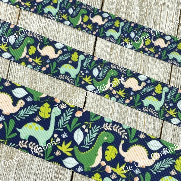 Green and Blue Dinosaur Themed Printed Grosgrain Ribbon -  5/8" - 7/8" - 1.5" - Sewing - Crafting  - Decor -  Bows - Dog Collar - Nursery