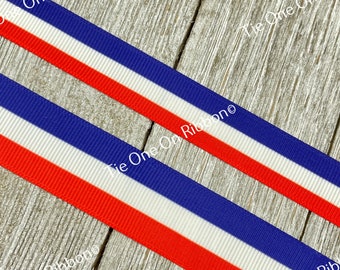 SALE!  5 Yards Red, White and Blue Stripes Patriotic Grosgrain Ribbon - 5/8" - 1" - Sew - Craft - Decor - Bow - Party - Parade