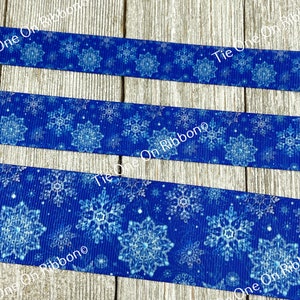 Denim Blue Winter Snowflakes Printed Grosgrain Ribbon - 5/8 - 7/8 - 1 ...