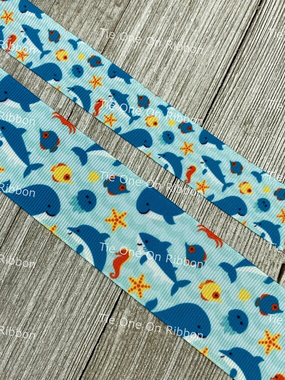Dolphin Whale Fish Ocean Print Grosgrain Ribbon 7/8 | Etsy