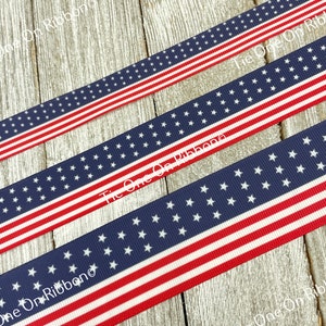 USA American Flag Patriotic Print Grosgrain Ribbon 5/8 1 1.5 Inch Sewing Craft Decor Bow Collars Key Fob image 2