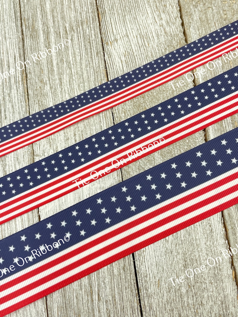 USA American Flag Patriotic Print Grosgrain Ribbon 5/8 1 1.5 Inch Sewing Craft Decor Bow Collars Key Fob image 2