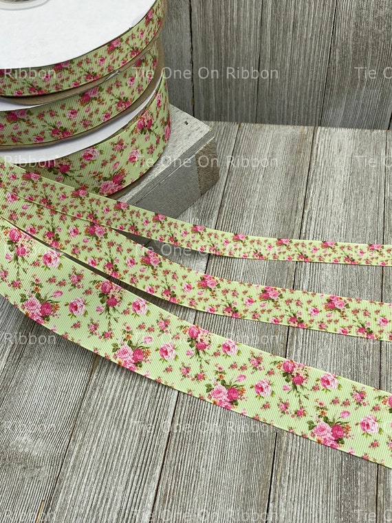 Pink Roses Printed Grosgrain Ribbon 1 Inch Sewing Crafting