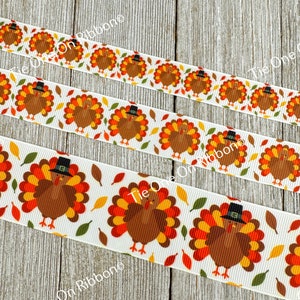 Thanksgiving Turkey Pilgrims on Grosgrain Ribbon -  5/8&quot; - 7/8&quot; - 1.5&quot;  - Sew - Craft - Decor - Tag - Table Setting - Party - Hair Bow