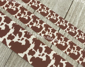 Brown Cow Print Spots Animal Printed Grosgrain Ribbon - 5/8" - 7/8" - 1.5" - Crafting - Costume - Bow - Party Decor  - Hat Band - Kids Room