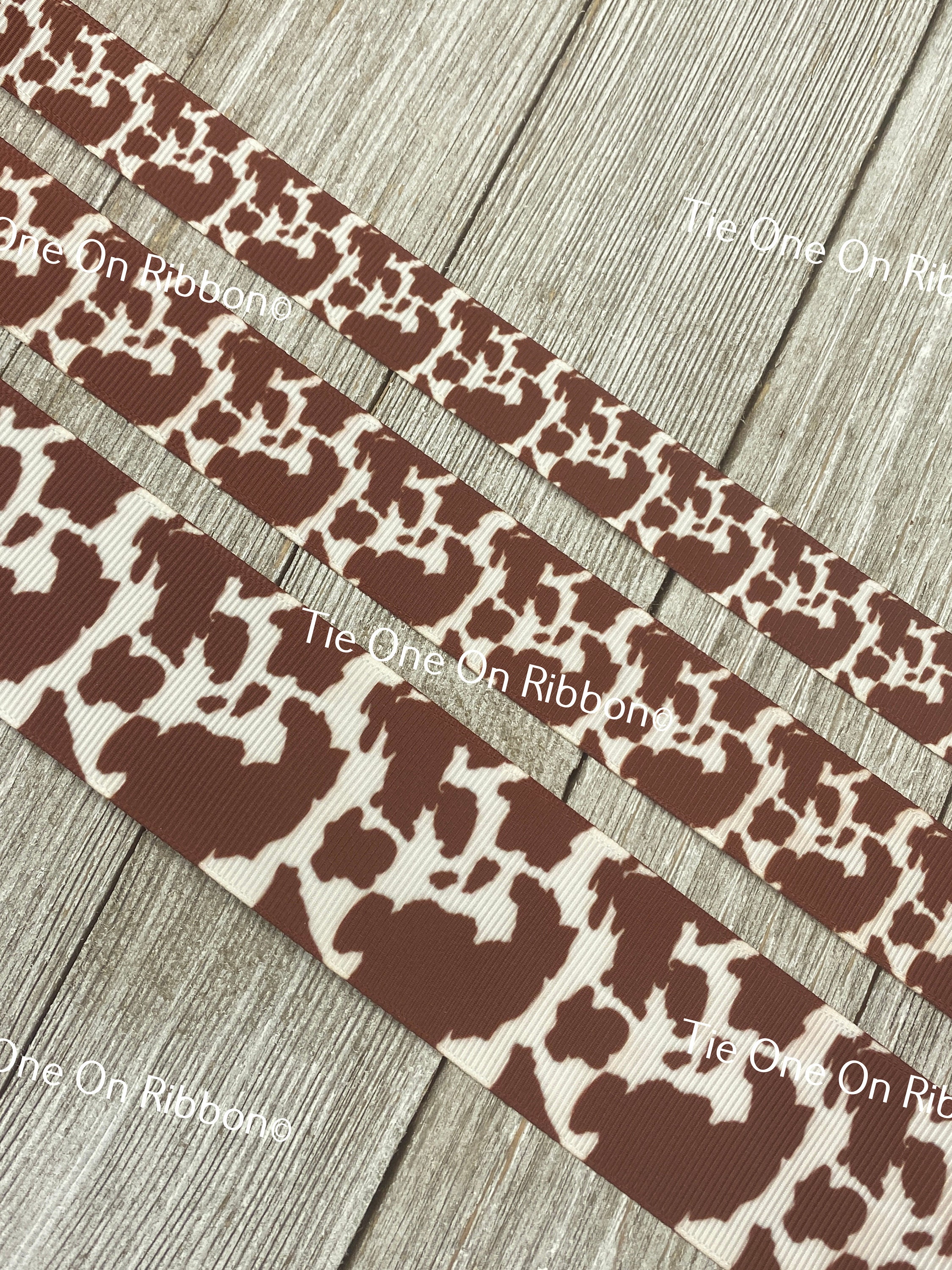 2.5 Fuzzy Cow Print Ribbon: White & Brown (10 Yards) [RGB137704