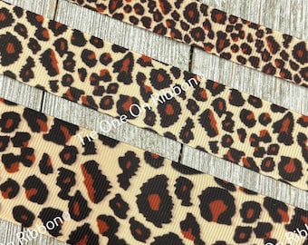 Pattern 1 Brown Leopard Spots Animal Print Printed Grosgrain Ribbon -  5/8&quot; - 1&quot; - 1.5&quot; - Craft - Hair Bow - Tag - Costume - Gift Wrap