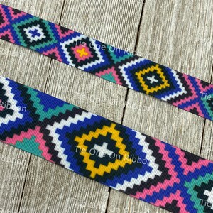 Colorful Geometric Diamonds Design Printed Grosgrain Ribbon - 7/8&quot; - 1.5&quot; - Sew - Crafting - Decor - Hair Bow - Ribbon and Trim - Wrap