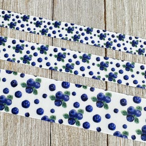 Lot 1 Dark Blue  Blueberry Fruit Printed Grosgrain Ribbon -  5/8&quot; - 7/8&quot; - 1.5&quot; - Craft - Jam Label - Baking Label- Hair Bow - Luggage Tag