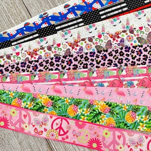 Get Exactly What You See! 10 - 1-Yard Cuts of 1&quot;- Summer Animal Patriotic Printed Assorted Grosgrain Ribbon - Bow - Luggage Tag - Wrap
