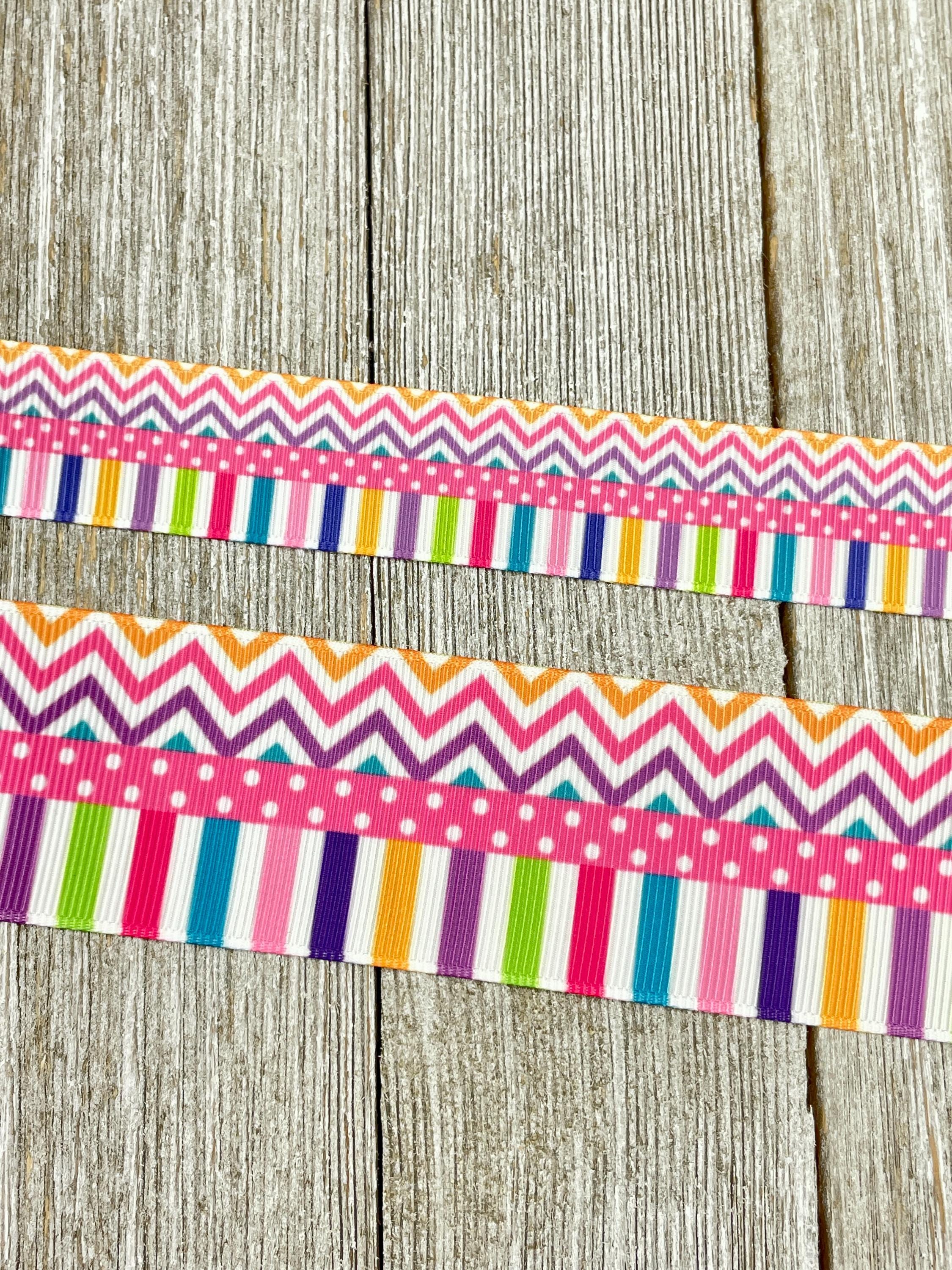 Bright Chevrons, Stripes And Dots Printed Grosgrain Ribbon - 7/8\, image size:2250x3000