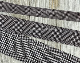 Black Glen Plaid Check Plaid Printed Grosgrain Ribbon -  5/8 - 1 - 1.5 Inch - Sewing - Crafting - Bows - Lanyards - Key Fobs